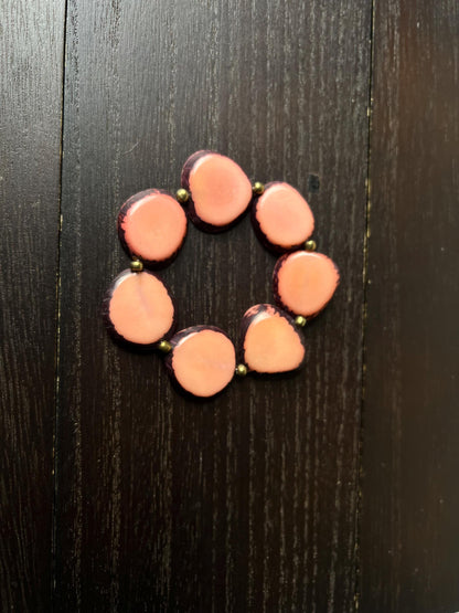 Blush pink beaded bracelet Tagua jewelry Elastic stretch bracelets for women Statement bangle Christmas gifts