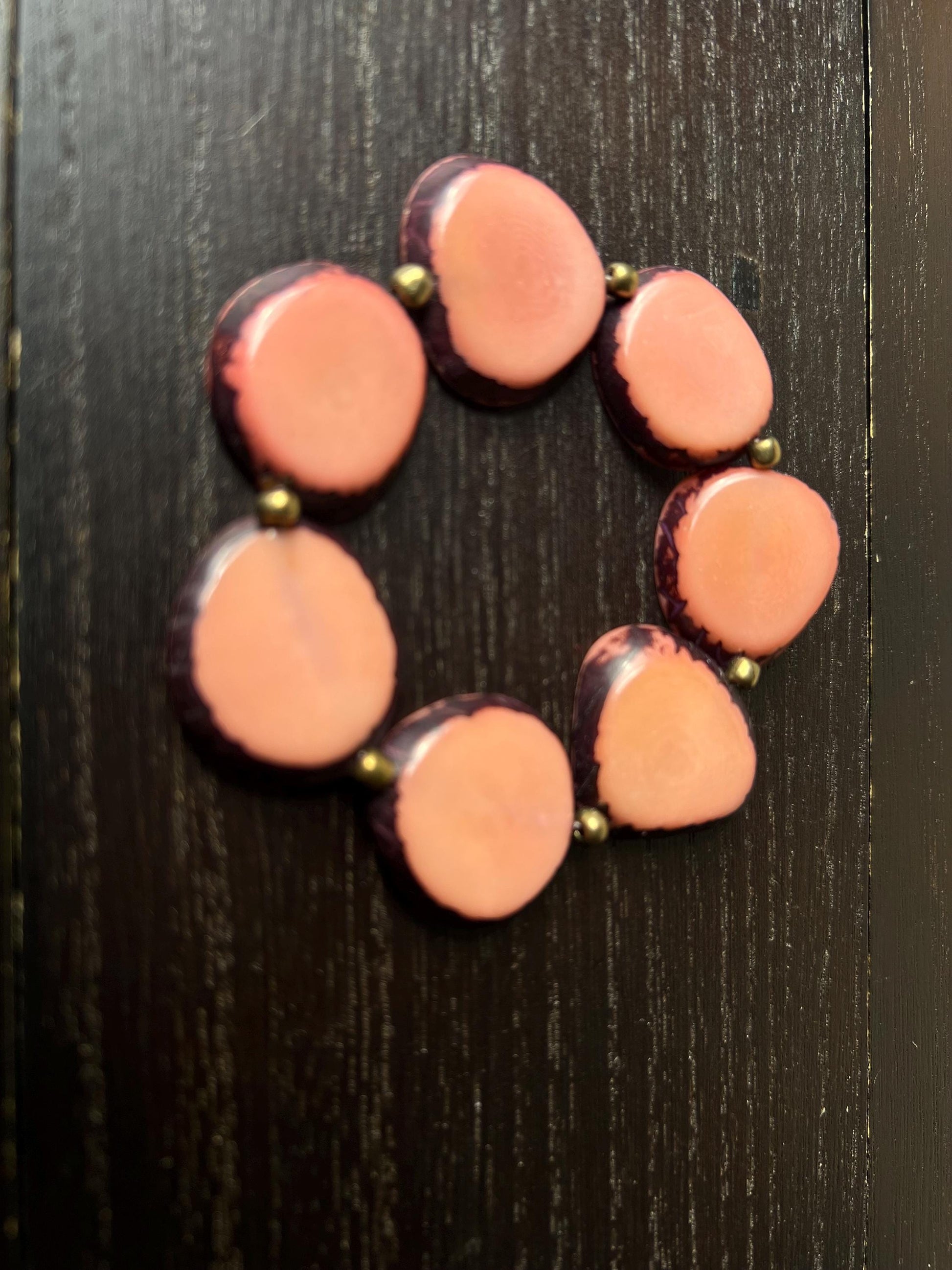 Blush pink beaded bracelet Tagua jewelry Elastic stretch bracelets for women Statement bangle Christmas gifts