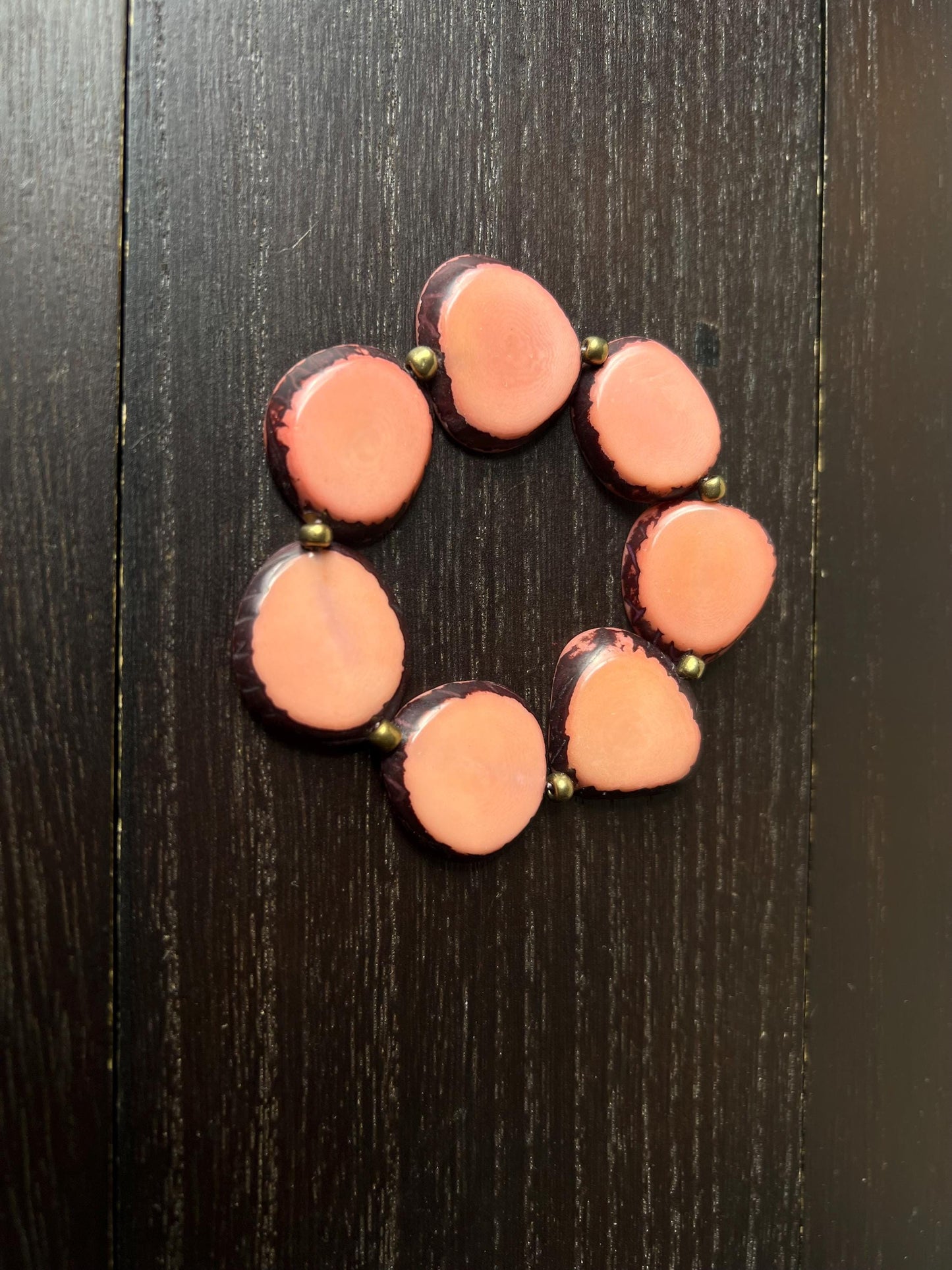 Blush pink beaded bracelet Tagua jewelry Elastic stretch bracelets for women Statement bangle Christmas gifts