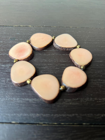 Light pink fashion bracelet Tagua jewelry Beaded stretch bracelets for women Statement bangle Artsy gifts Stocking stuffers