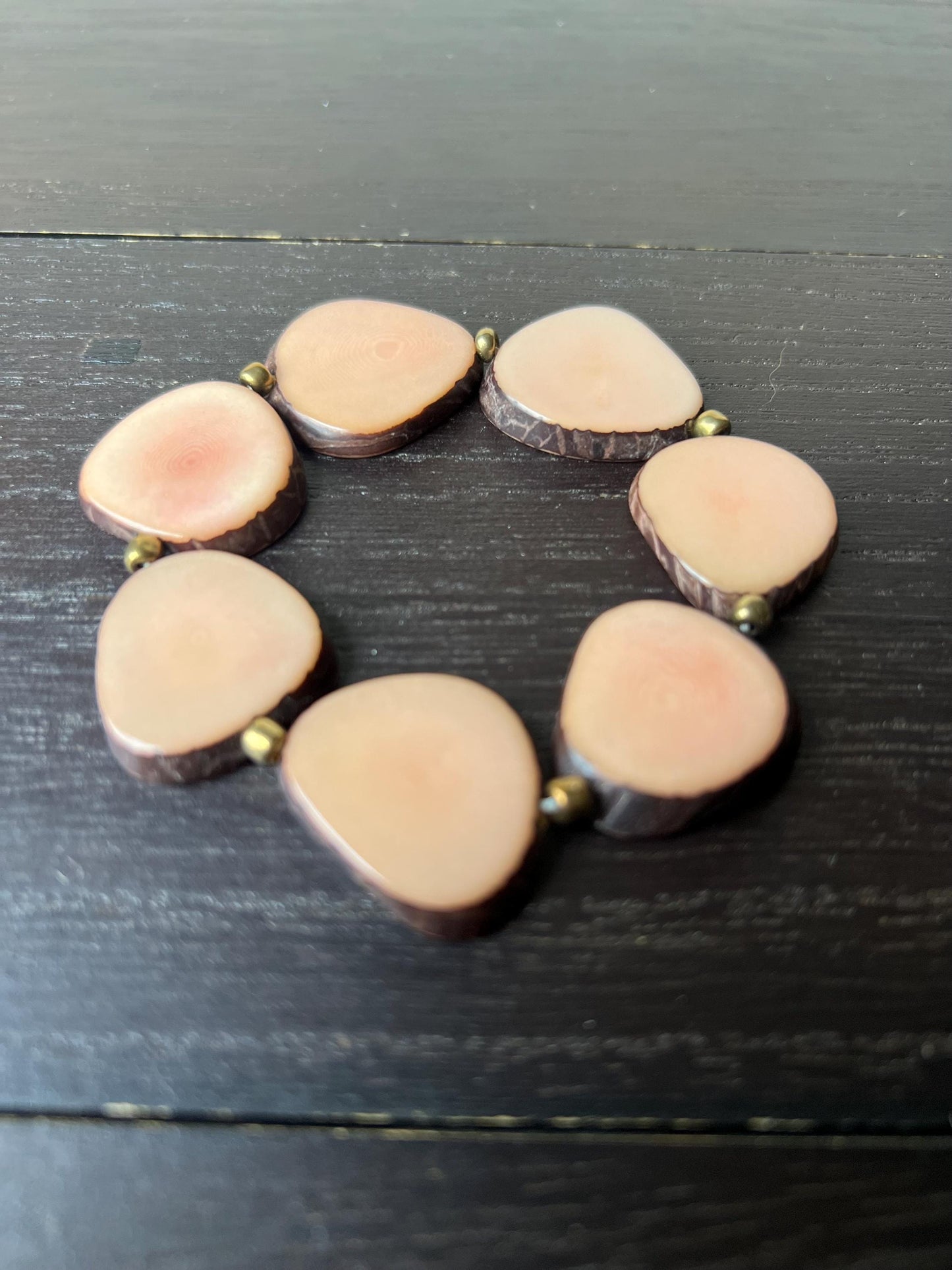 Light pink fashion bracelet Tagua jewelry Beaded stretch bracelets for women Statement bangle Artsy gifts Stocking stuffers