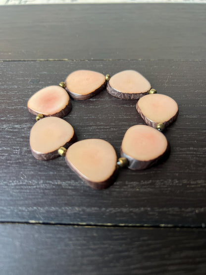 Light pink fashion bracelet Tagua jewelry Beaded stretch bracelets for women Statement bangle Artsy gifts Stocking stuffers