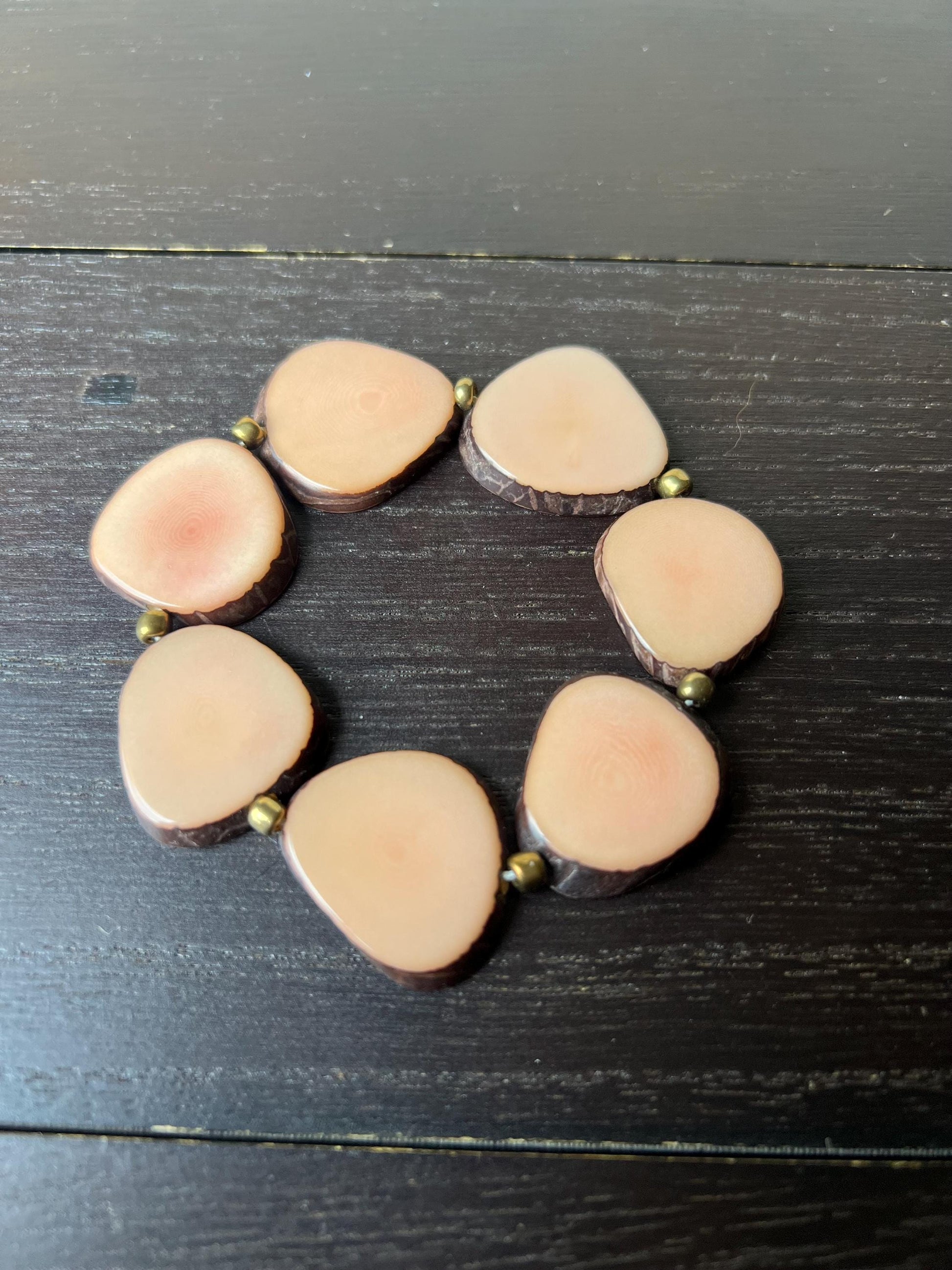 Light pink fashion bracelet Tagua jewelry Beaded stretch bracelets for women Statement bangle Artsy gifts Stocking stuffers