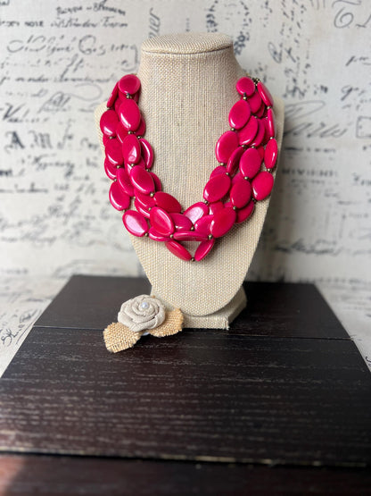 Red beaded necklace Tagua jewelry Statement necklace for women chunky Christmas gifts Wearable art Multi layer necklace Big bold bib