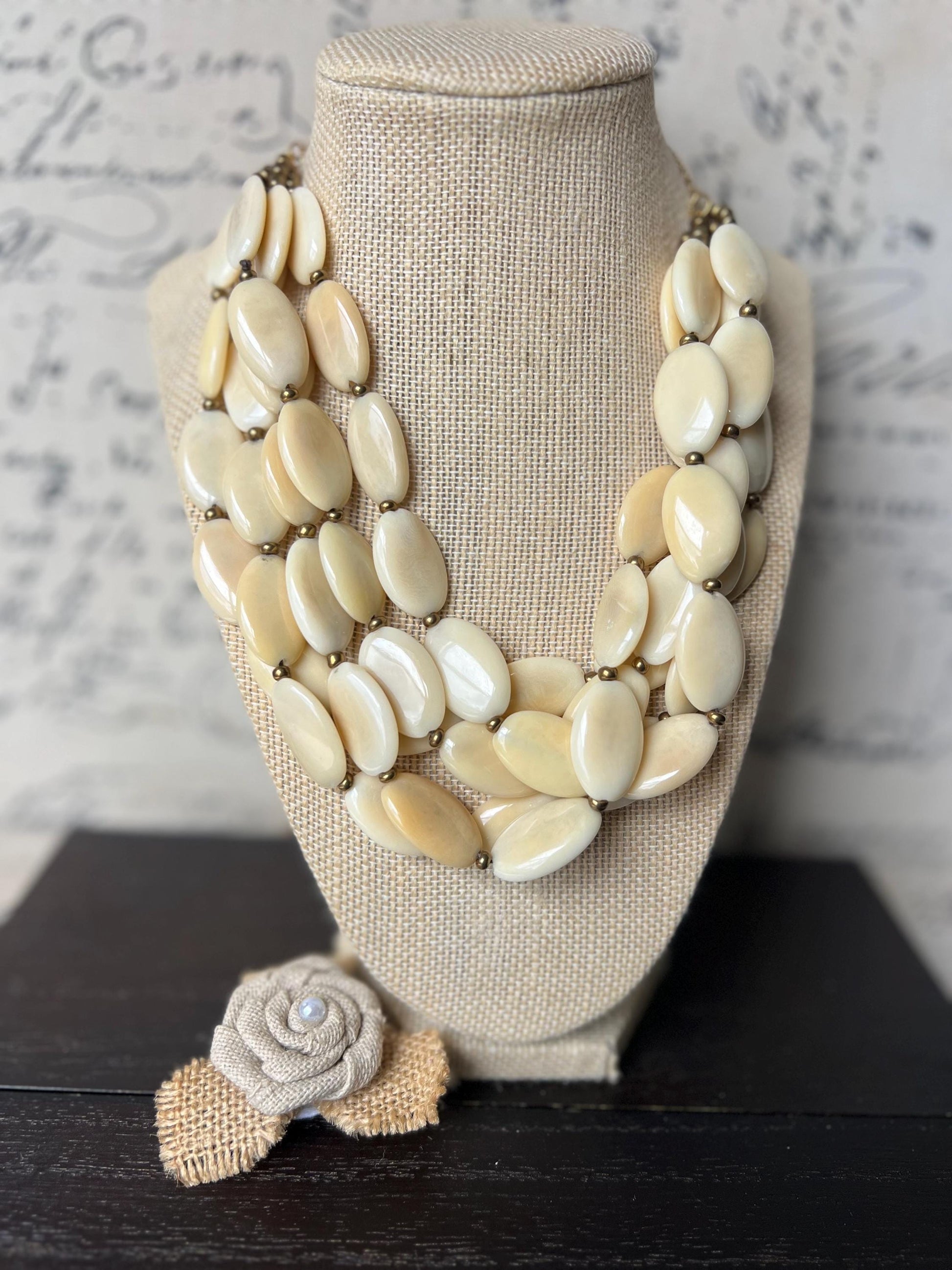 Ivory white fashion necklace Statement beaded necklace for women Tagua nut necklace Wearable art 14 year wedding anniversary gifts for wife