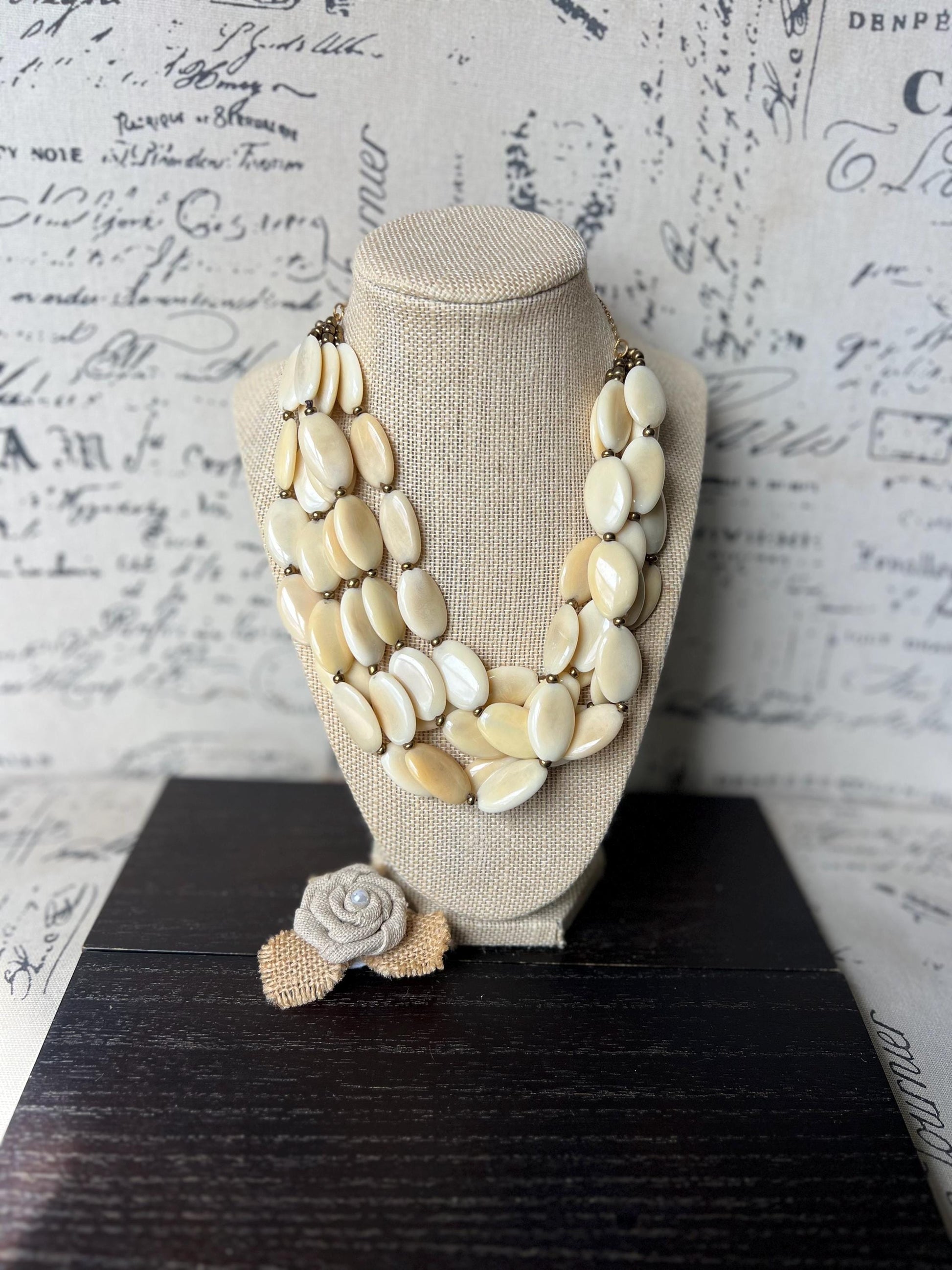 Ivory white fashion necklace Statement beaded necklace for women Tagua nut necklace Wearable art 14 year wedding anniversary gifts for wife