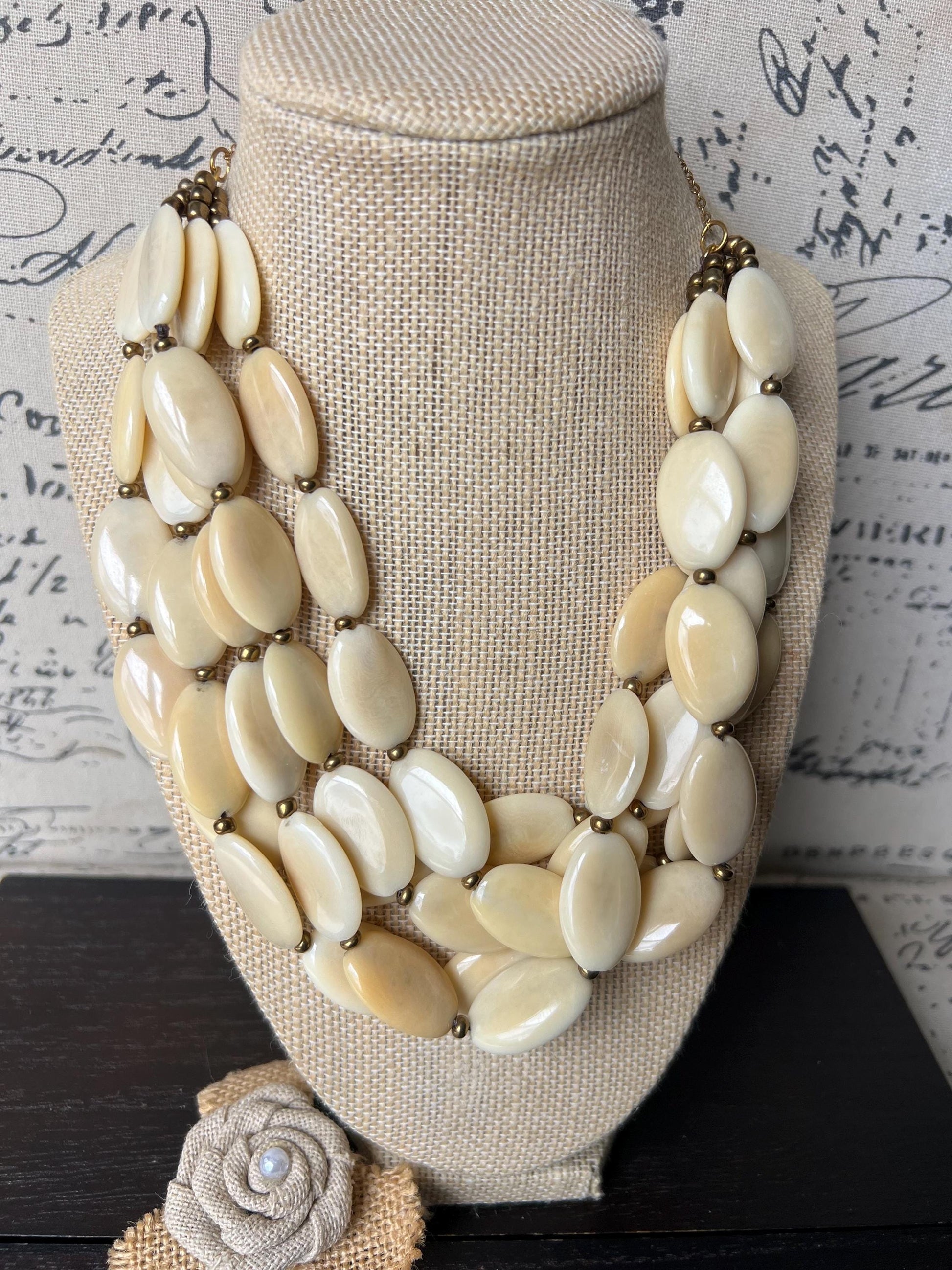 Ivory white fashion necklace Statement beaded necklace for women Tagua nut necklace Wearable art 14 year wedding anniversary gifts for wife