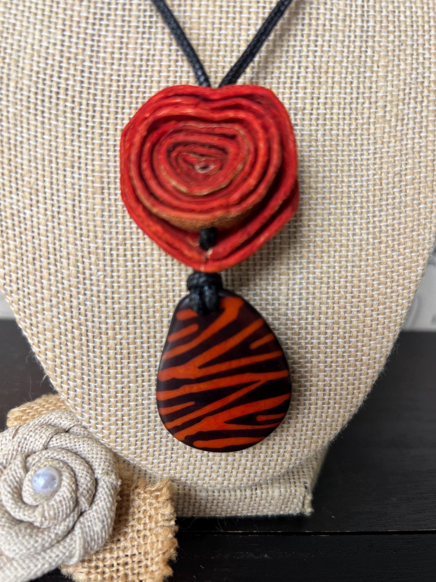 Orange rose pendant necklace Dainty flower necklace Adjustable cord Art to wear Artistic necklace Feminine artsy gifts