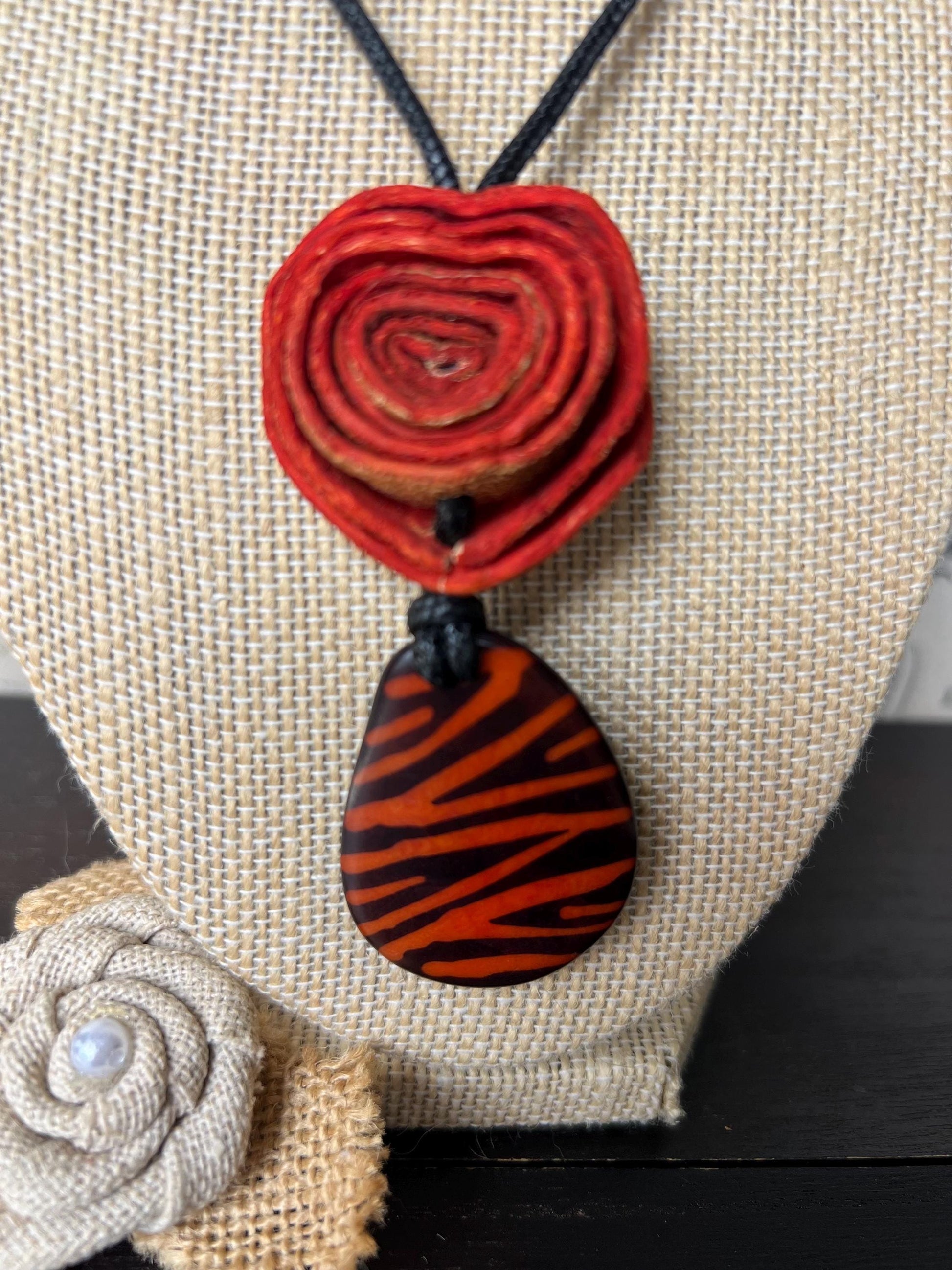 Orange rose pendant necklace Dainty flower necklace Adjustable cord Art to wear Artistic necklace Feminine artsy gifts