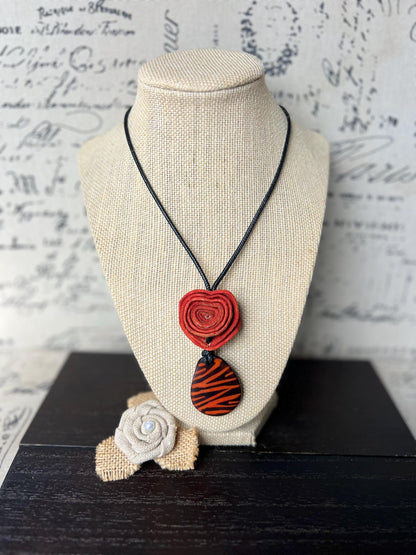 Orange rose pendant necklace Dainty flower necklace Adjustable cord Art to wear Artistic necklace Feminine artsy gifts