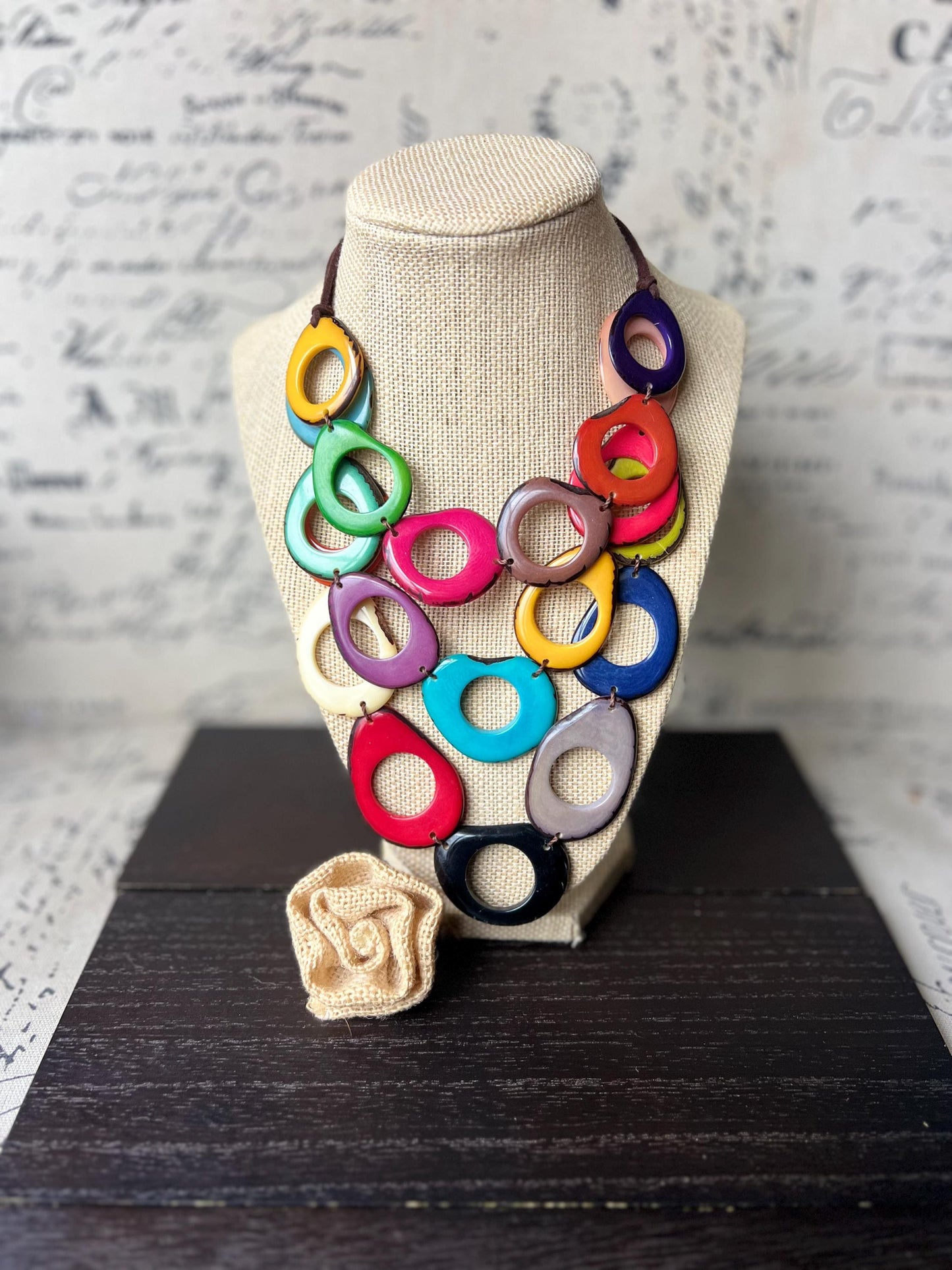 Multi color beaded Necklace Rainbow statement adjustable bib Adjustable cord Triple strand Holidays fashion trends Wearable art