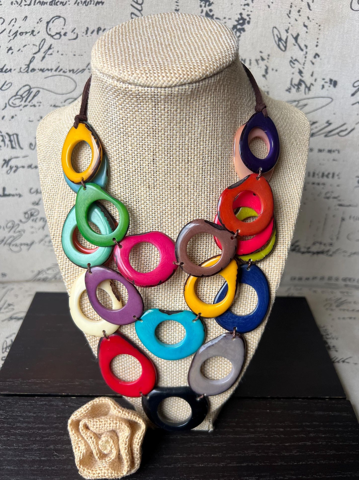 Multi color beaded Necklace Rainbow statement adjustable bib Adjustable cord Triple strand Holidays fashion trends Wearable art