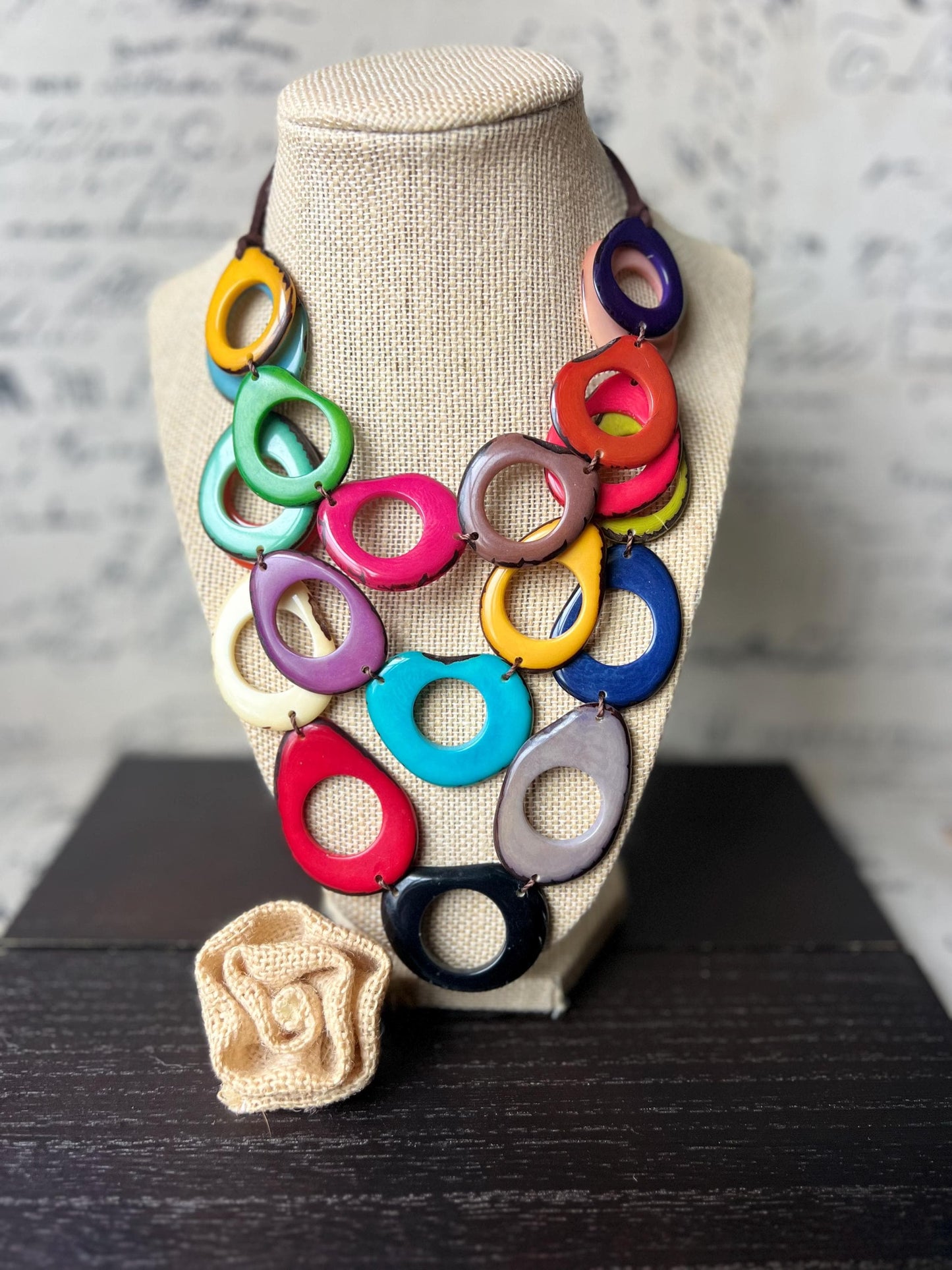 Multi color beaded Necklace Rainbow statement adjustable bib Adjustable cord Triple strand Holidays fashion trends Wearable art