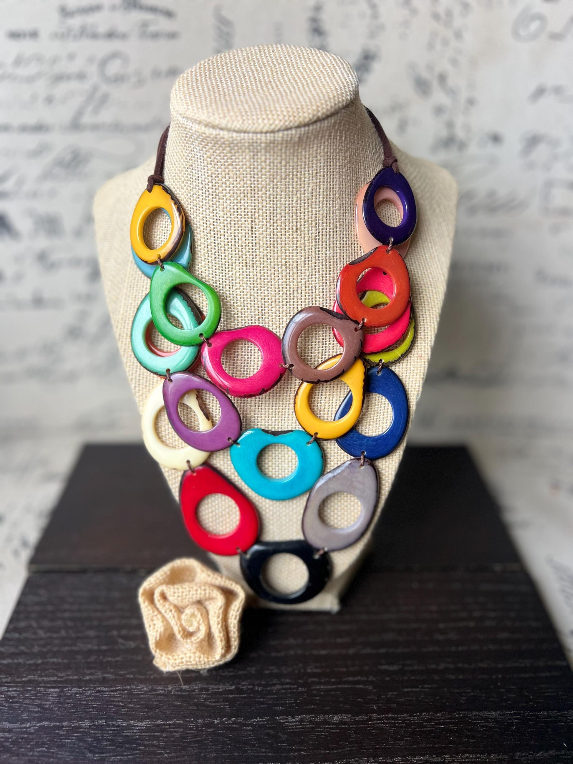 Multi color beaded Necklace Rainbow statement adjustable bib Adjustable cord Triple strand Holidays fashion trends Wearable art