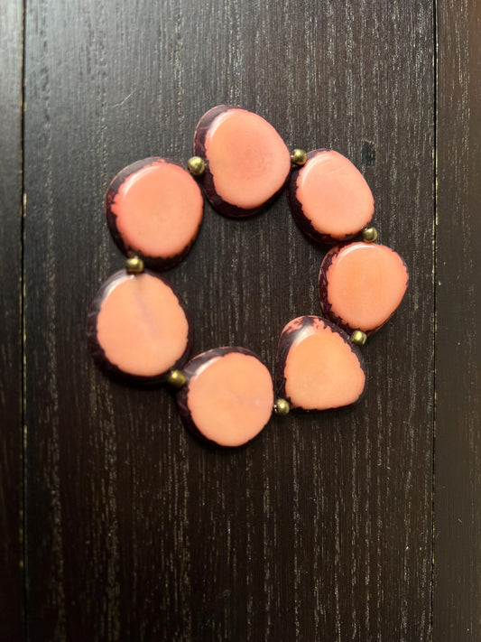 Blush pink beaded bracelet Tagua jewelry Elastic stretch bracelets for women Statement bangle Christmas gifts