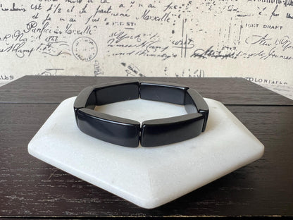 Black handmade bracelet Elastic stretch bangle Tagua nut jewelry Adjustable bracelet Geometric bead Christmas gifts