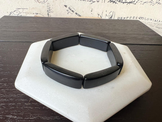 Black handmade bracelet Elastic stretch bangle Tagua nut jewelry Adjustable bracelet Geometric bead Christmas gifts