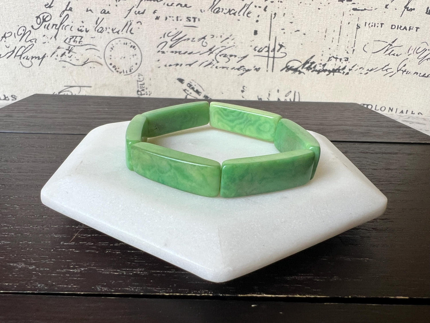 Green beaded bracelet Elastic stretch bangle Tagua nut jewelry Adjustable bracelet Artsy gifts Stocking stuffers