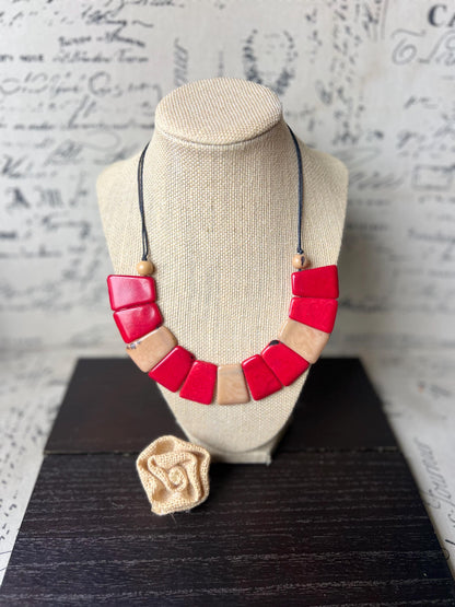 Beige and brown tagua necklace Adjustable cord Statement bib collar Artisan handmade Christmas gifts