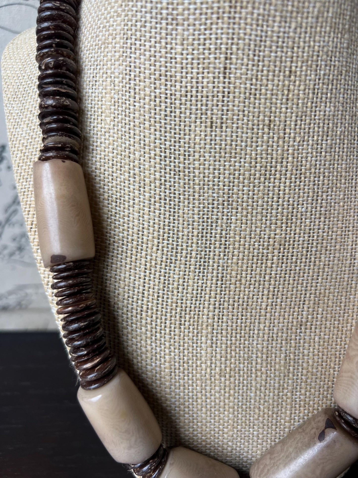 Beige Tagua Nut Necklace with Coconut Beads: Handmade Statement Jewelry for Women
