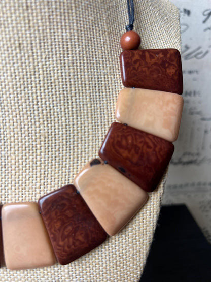 Beige and brown tagua necklace Adjustable cord Statement bib collar Artisan handmade Christmas gifts