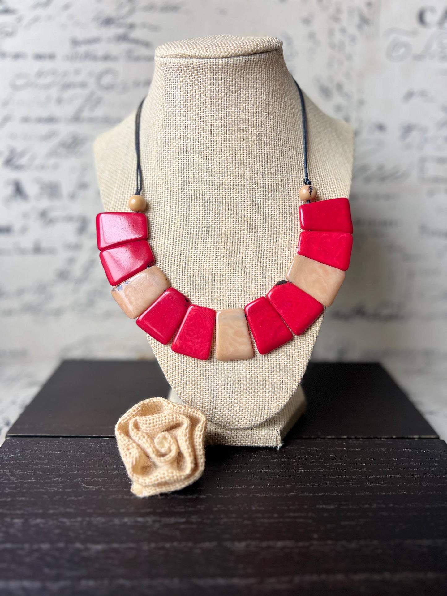 Beige and brown tagua necklace Adjustable cord Statement bib collar Artisan handmade Christmas gifts
