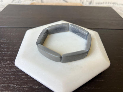 Gray handmade bracelet Elastic stretch bangle Tagua nut jewelry Adjustable bracelet for small wrist 5”