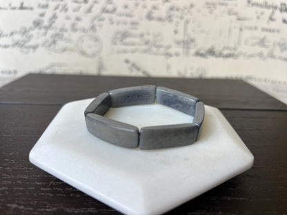 Gray handmade bracelet Elastic stretch bangle Tagua nut jewelry Adjustable bracelet for small wrist 5”