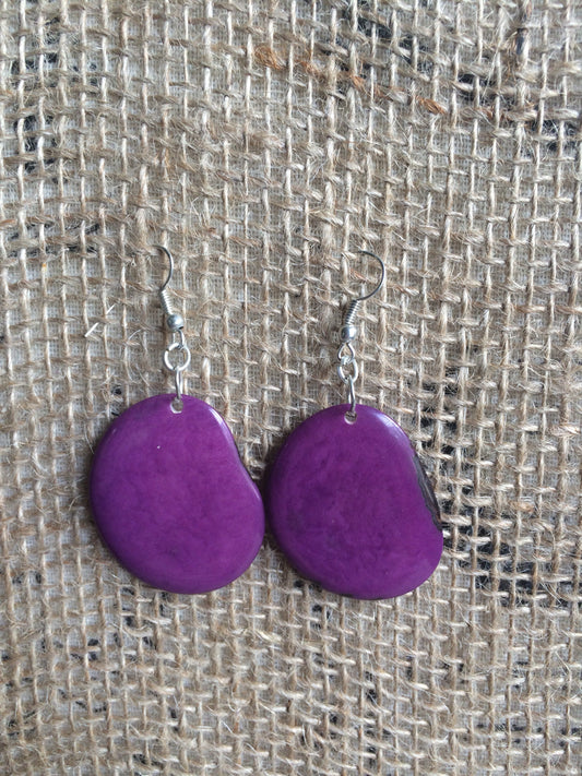 Tagua earrings Big purple earrings dangle Easter jewelry Artisan handmade beads from Ecuador Lightweight dangles Spring fashion style