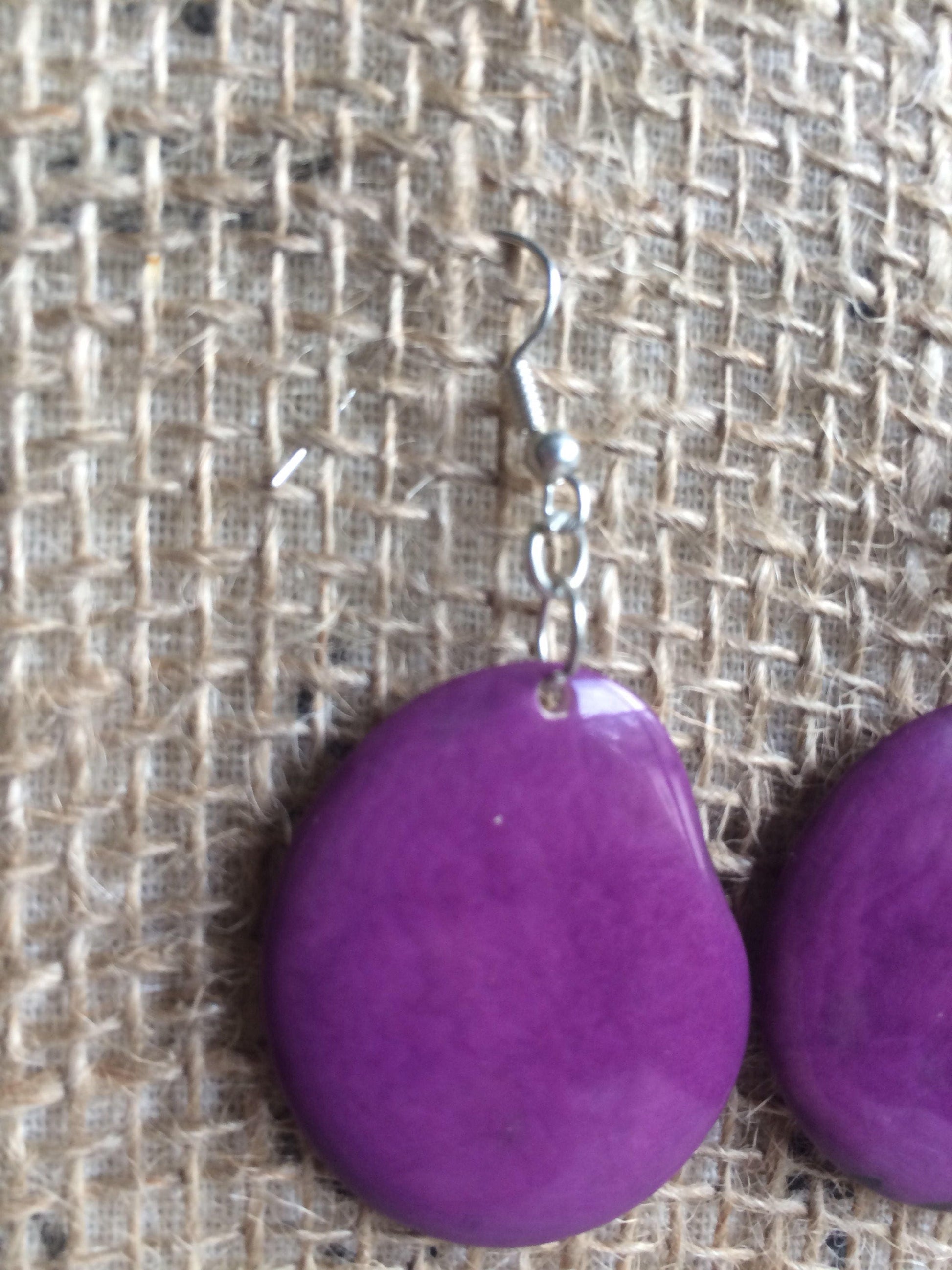 Tagua earrings Big purple earrings dangle Easter jewelry Artisan handmade beads from Ecuador Lightweight dangles Spring fashion style