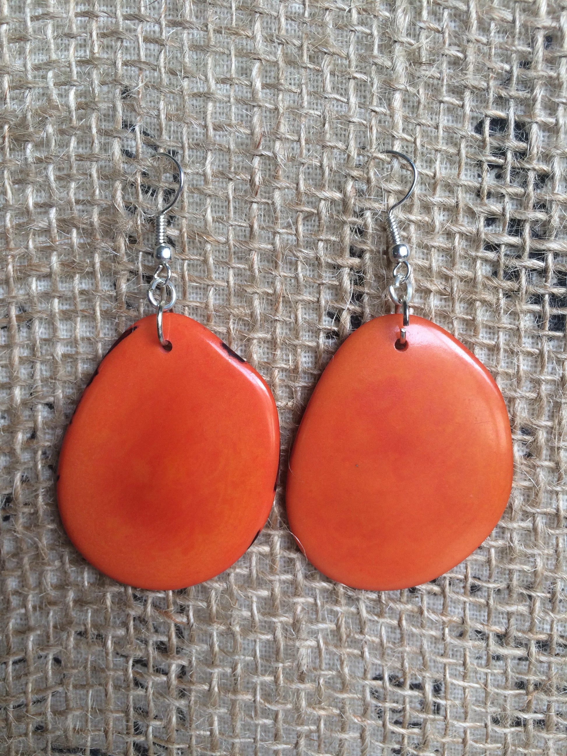 Big orange earrings Tagua earrings Simple drop earring Anniversary gifts for wife Geometric drops Fall fashion trends Stocking stuffers