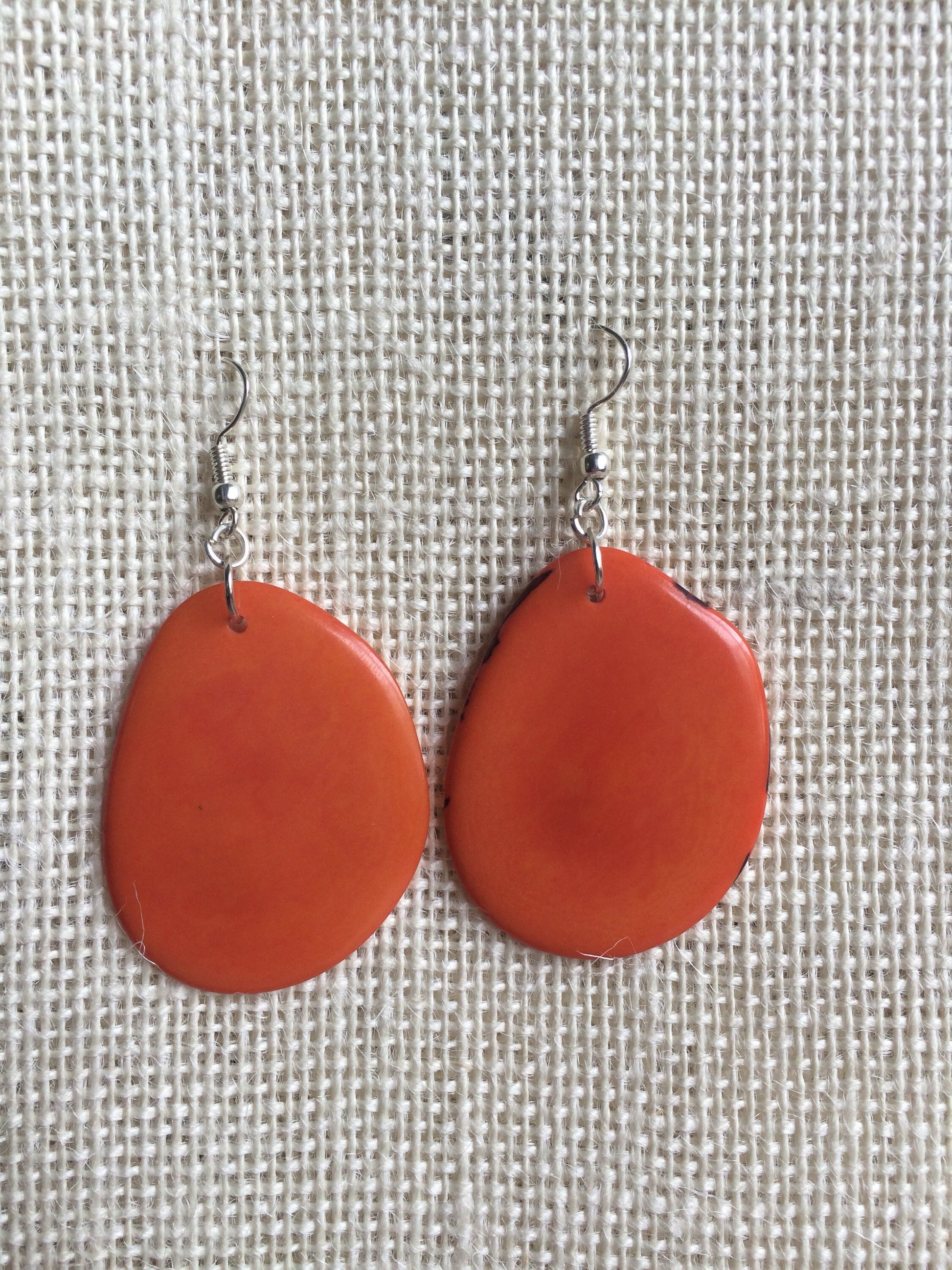 Big orange earrings Tagua earrings Simple drop earring Anniversary gifts for wife Geometric drops Fall fashion trends Stocking stuffers