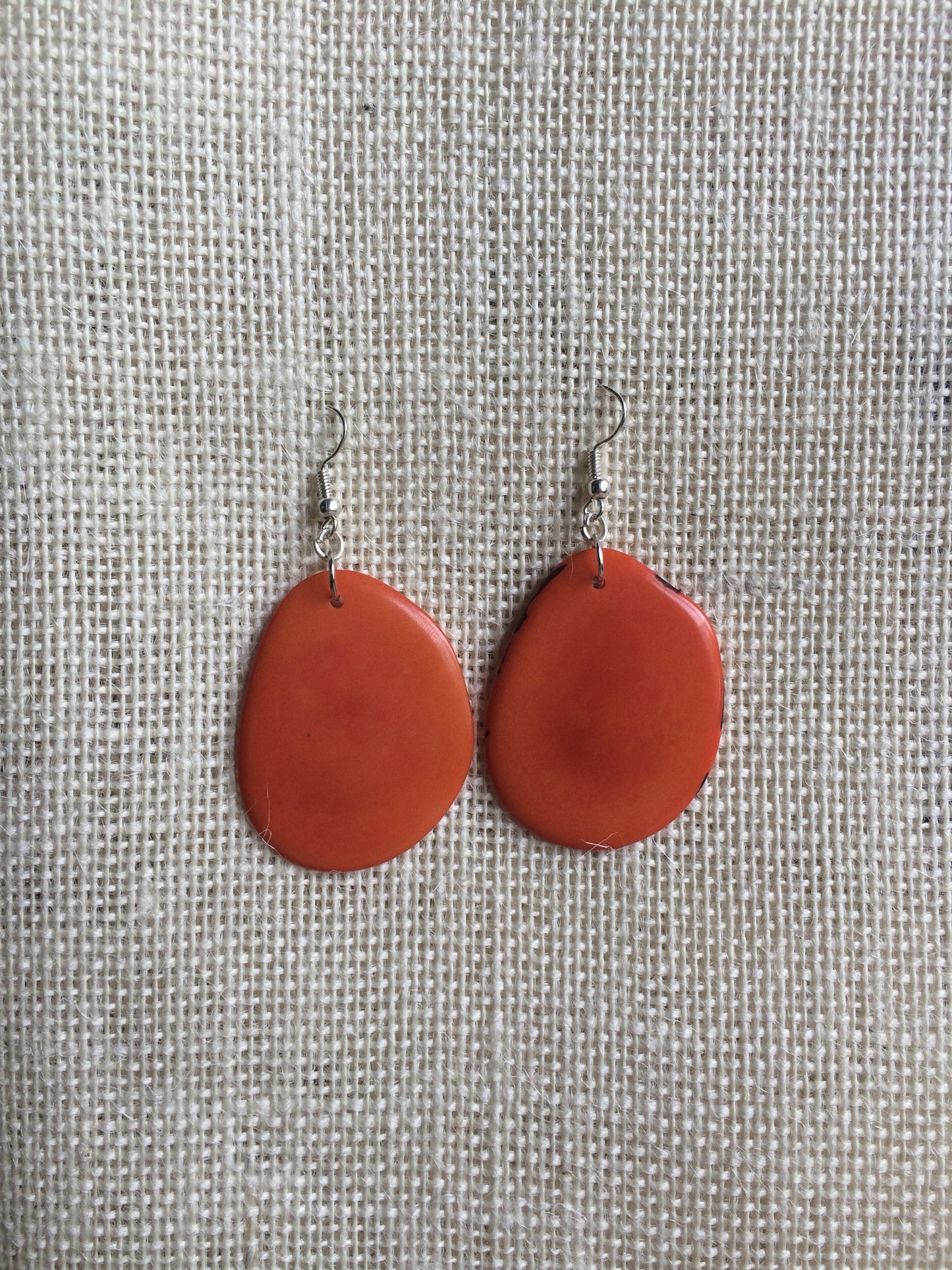 Big orange earrings Tagua earrings Simple drop earring Anniversary gifts for wife Geometric drops Fall fashion trends Stocking stuffers