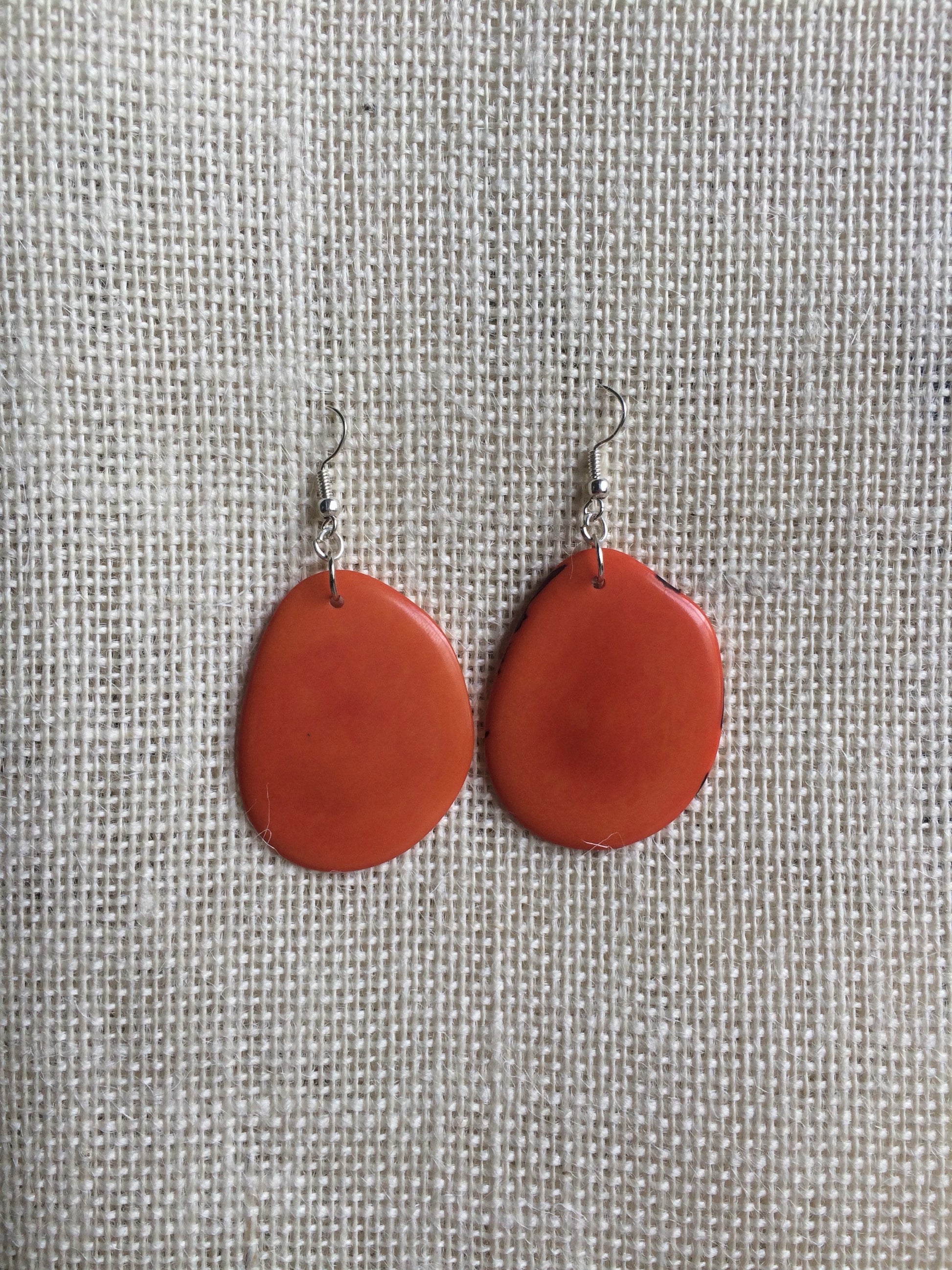 Big orange earrings Tagua earrings Simple drop earring Anniversary gifts for wife Geometric drops Fall fashion trends Stocking stuffers