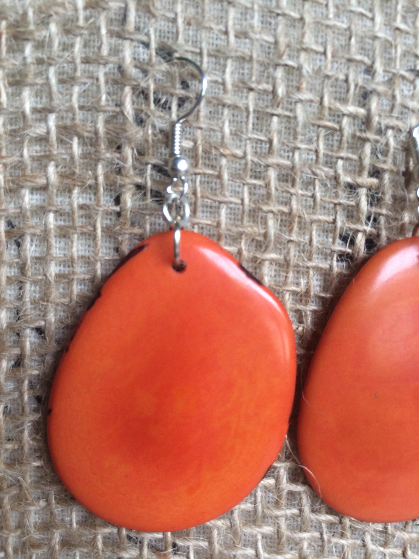 Big orange earrings Tagua earrings Simple drop earring Anniversary gifts for wife Geometric drops Fall fashion trends Stocking stuffers