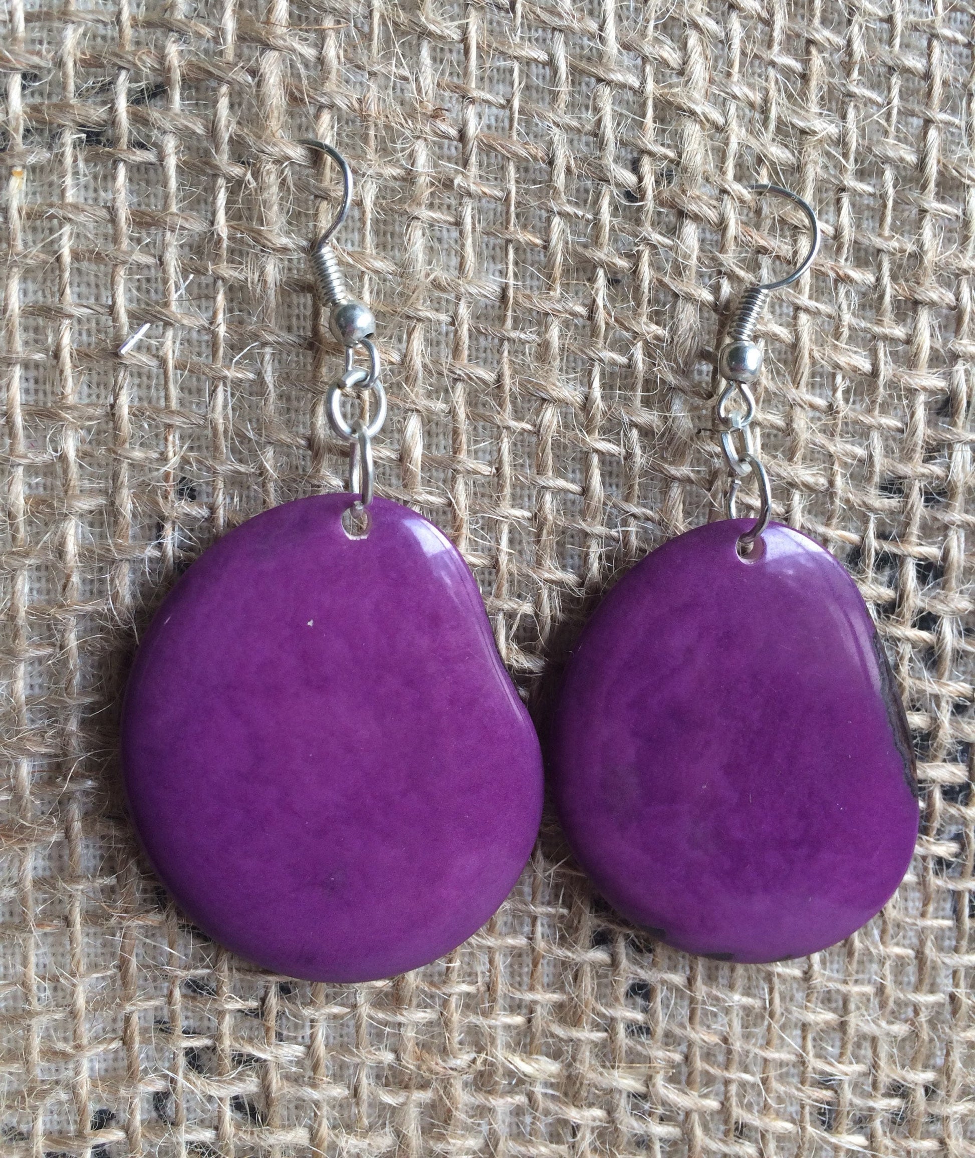Tagua earrings Big purple earrings dangle Easter jewelry Artisan handmade beads from Ecuador Lightweight dangles Spring fashion style