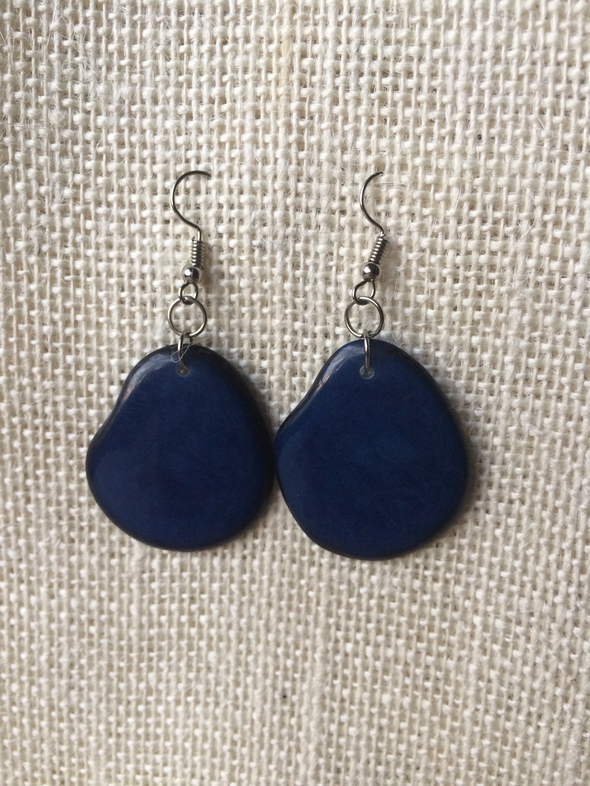 Tagua earrings Big blue earrings Huge bead statement drops Artisan handmade in Ecuador Oversized beads Unusual dangles Summer wedding beach