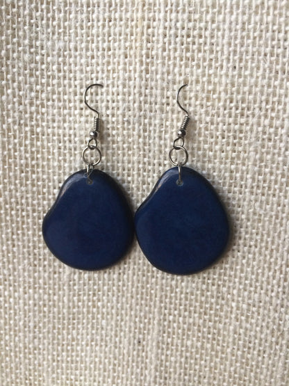 Tagua earrings Big blue earrings Huge bead statement drops Artisan handmade in Ecuador Oversized beads Unusual dangles Summer wedding beach