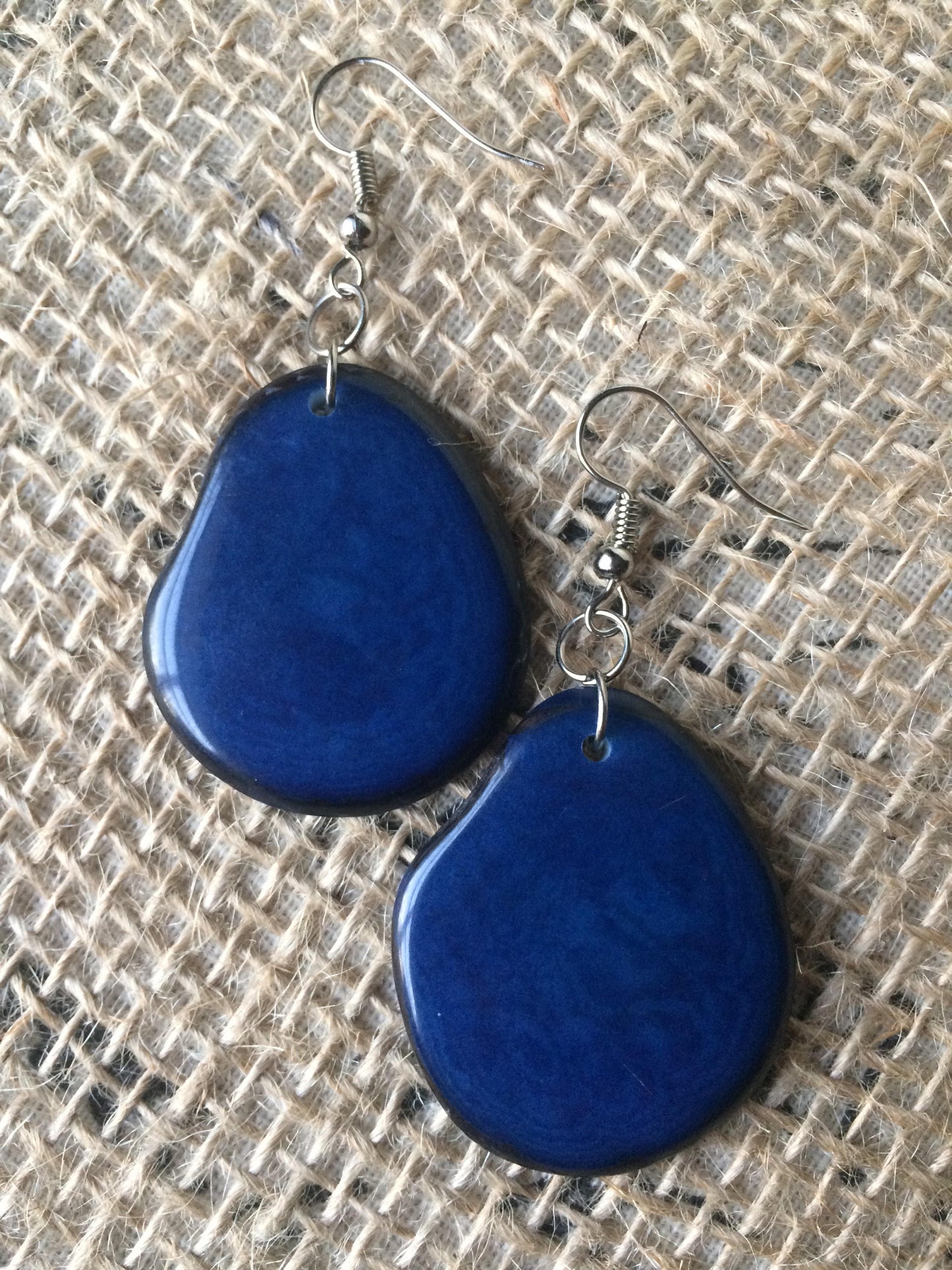Tagua earrings Big blue earrings Huge bead statement drops Artisan handmade in Ecuador Oversized beads Unusual dangles Summer wedding beach
