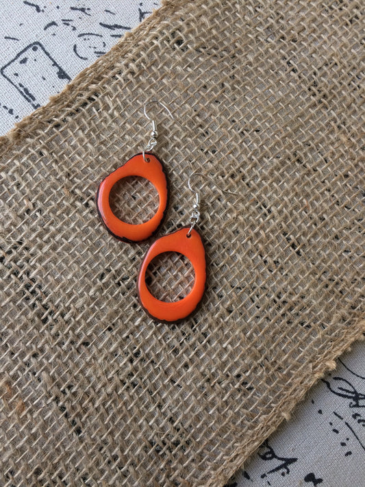 Tagua earrings for Fall Orange earrings Huge hoops Handmade oversized earring Mod boho fashion Halloween trends Gifts under 15 For autumn