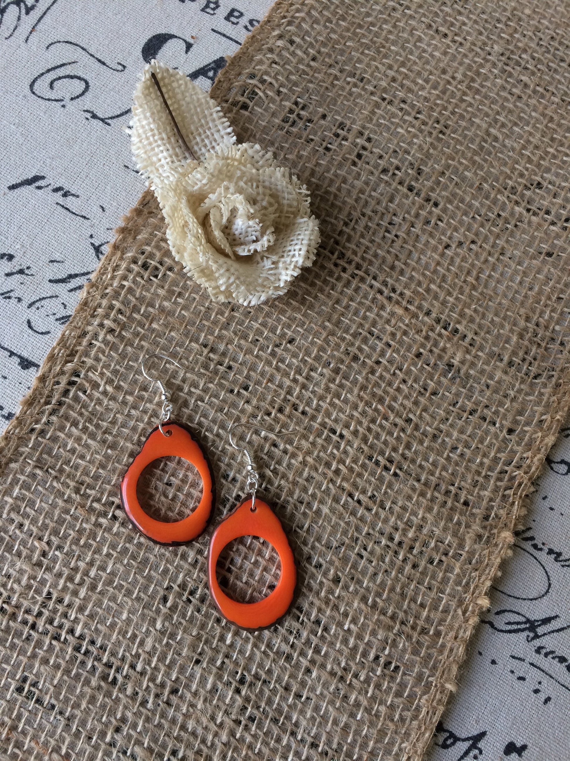 Tagua earrings for Fall Orange earrings Huge hoops Handmade oversized earring Mod boho fashion Halloween trends Gifts under 15 For autumn