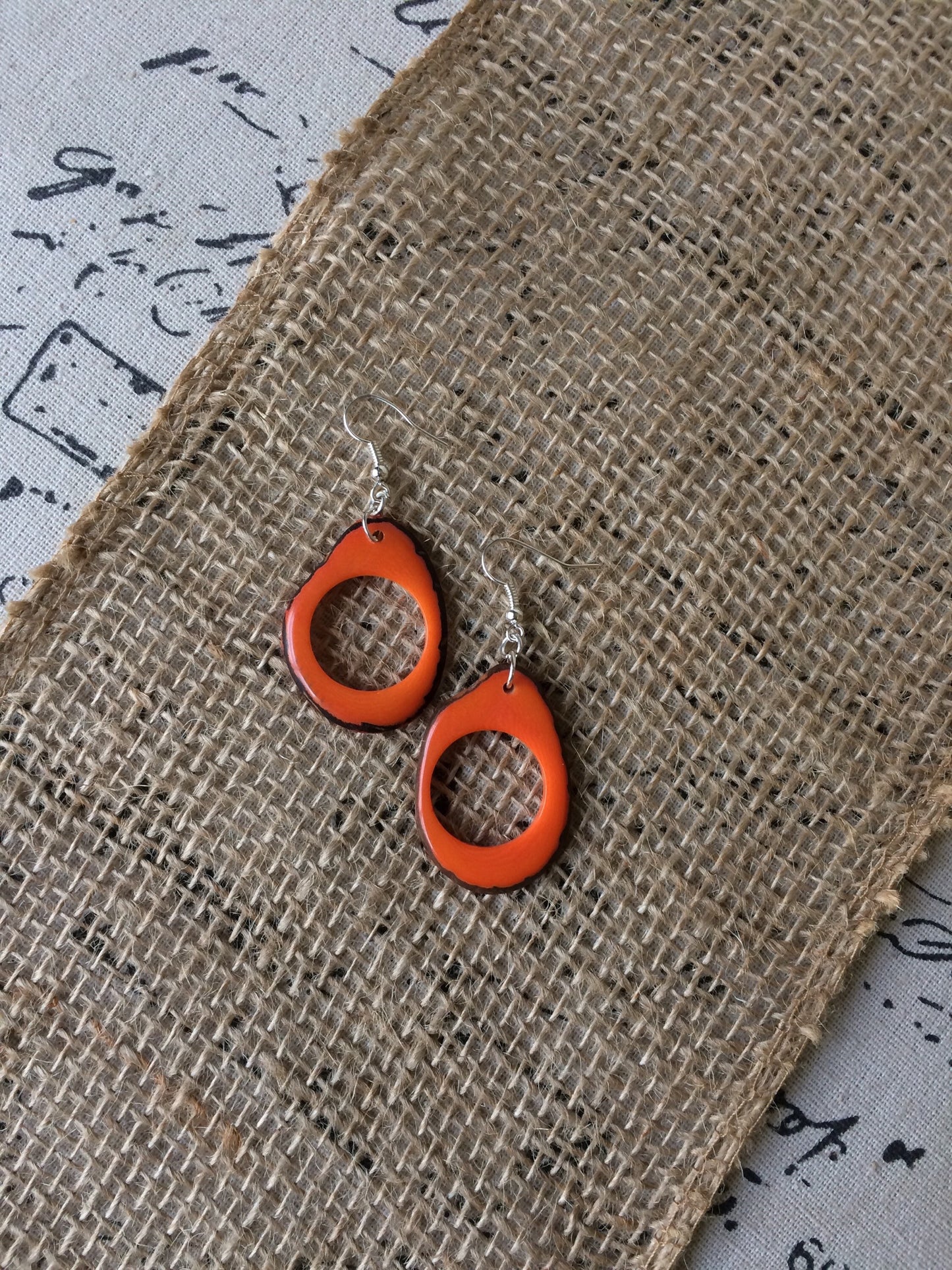 Tagua earrings for Fall Orange earrings Huge hoops Handmade oversized earring Mod boho fashion Halloween trends Gifts under 15 For autumn