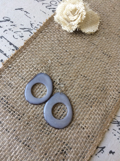 Hoop Tagua nut earrings Big gray earrings Unusual oversized earrings Modern mod hoops Summer fashion trend Beach style Lightweight drops