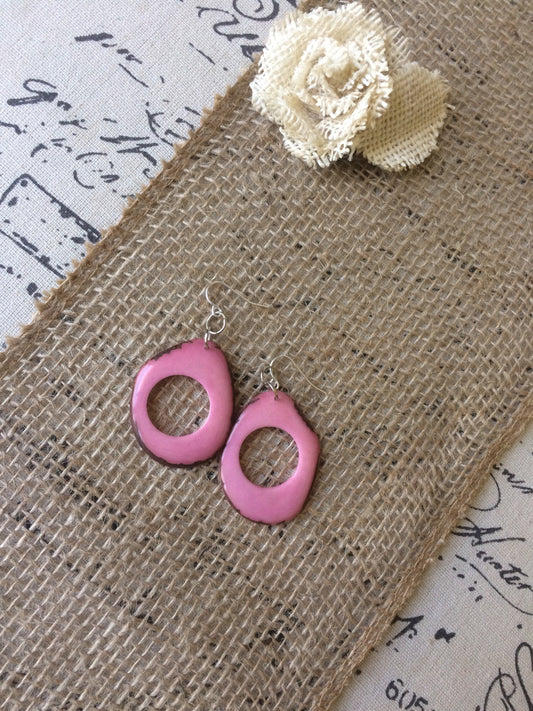 Tagua earrings Pink statement earring Cutout dangles Boho earrings Xmas trendy fashion Handmade in Ecuador Big mod drops Stocking stuffers