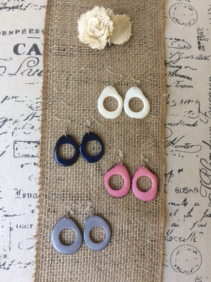 Big blue hoop earrings Tagua nut jewelry Oversized huge earrings Unusual Light weight earrings Large dangles Fall fashion Stocking stuffers