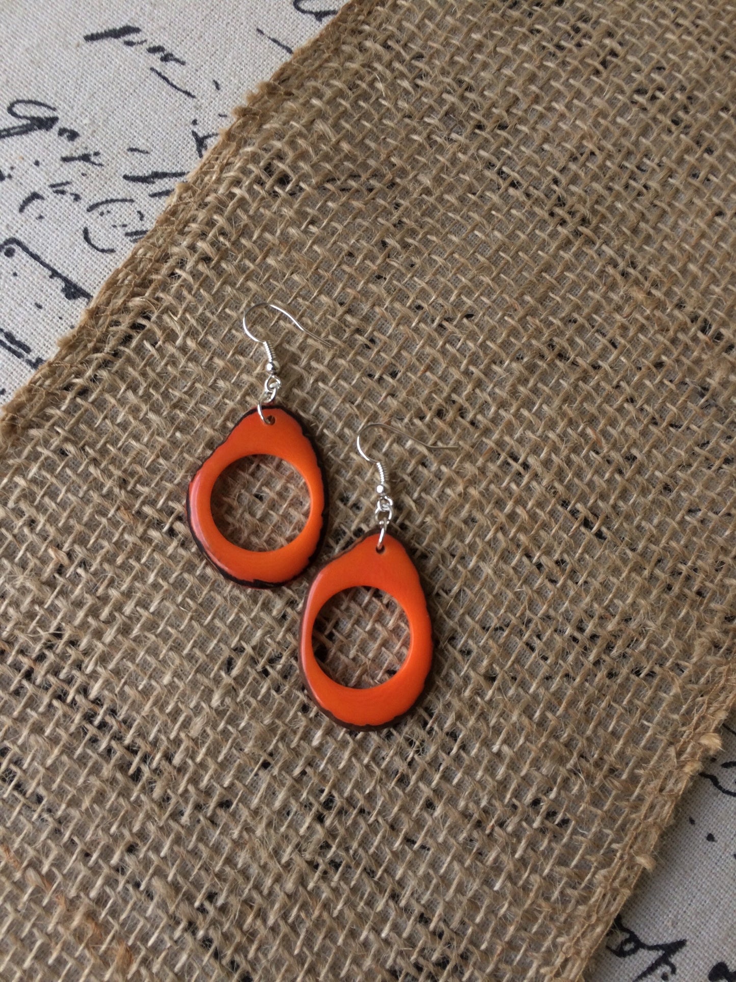 Tagua earrings for Fall Orange earrings Huge hoops Handmade oversized earring Mod boho fashion Halloween trends Gifts under 15 For autumn