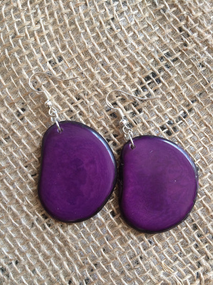 Tagua earrings Big purple earrings dangle Easter jewelry Artisan handmade beads from Ecuador Lightweight dangles Spring fashion style