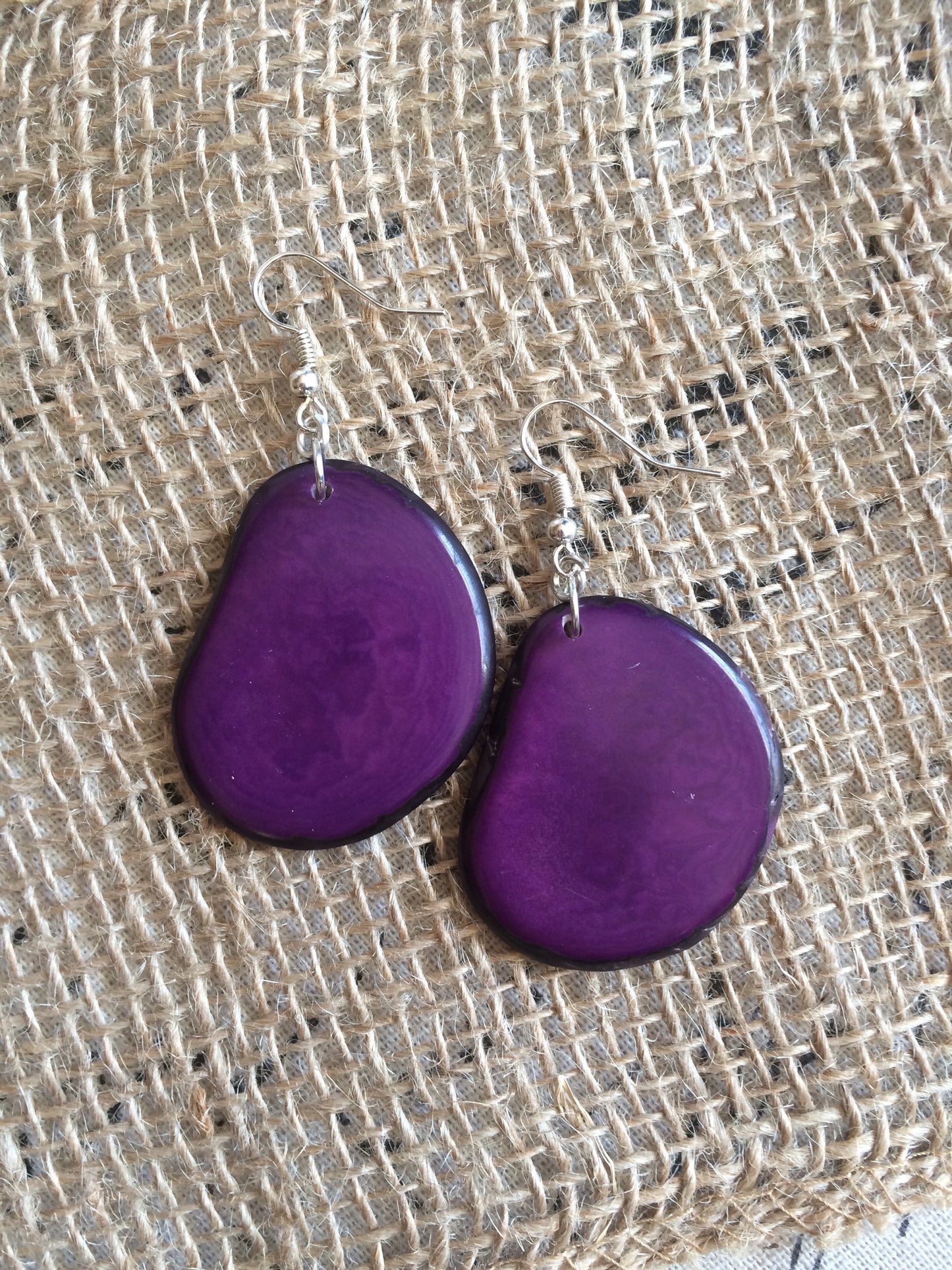 Tagua earrings Big purple earrings dangle Easter jewelry Artisan handmade beads from Ecuador Lightweight dangles Spring fashion style