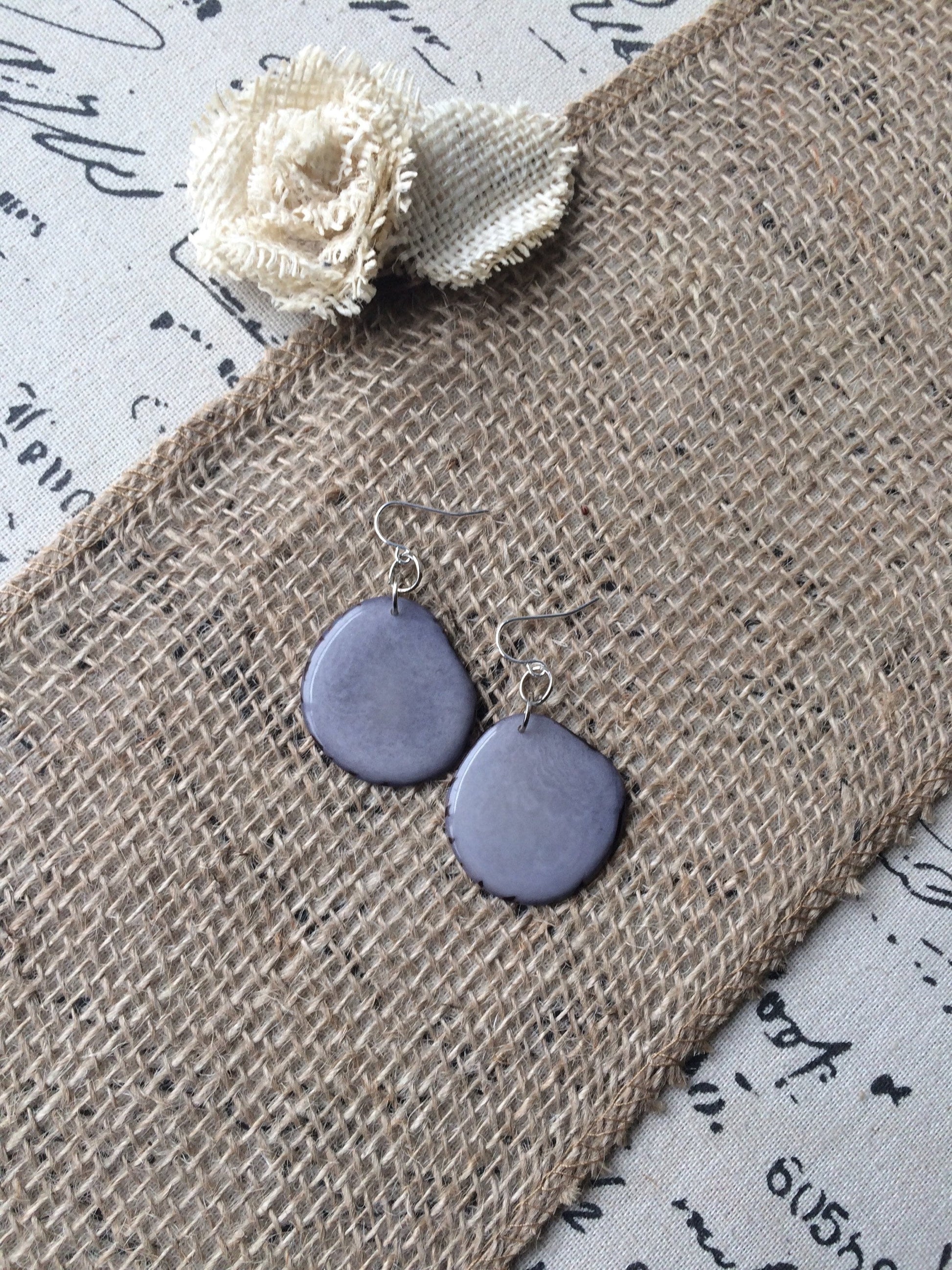 Big gray earrings Tagua jewelry Long drop earrings Chunky dangle earrings Handmade beaded made in Ecuador Huge statement for Spring fashion