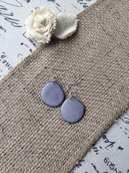 Big gray earrings Tagua jewelry Long drop earrings Chunky dangle earrings Handmade beaded made in Ecuador Huge statement for Spring fashion
